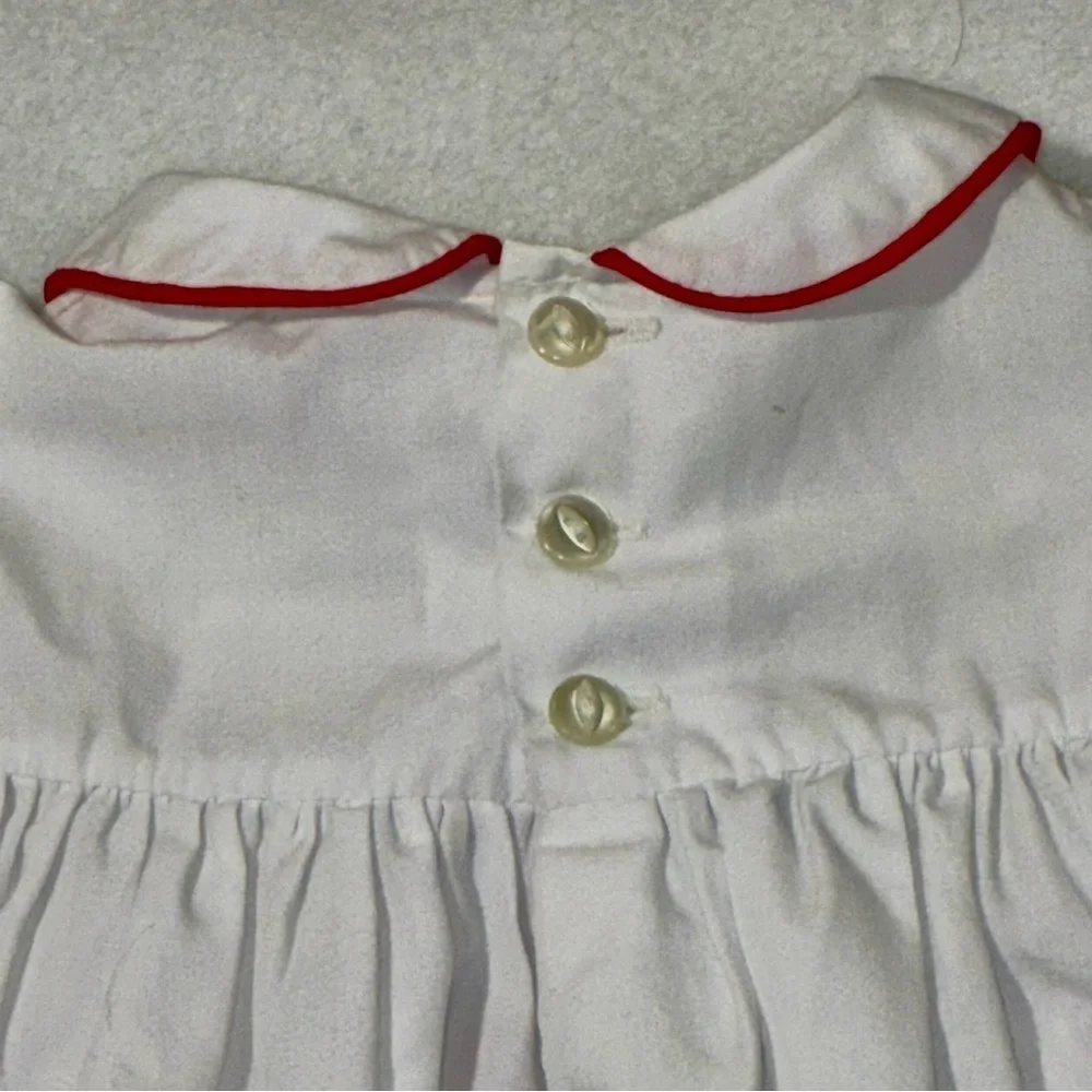 Vtg Imperial Smocked Christmas White & Red Dress Embroidered Ribbon 18mos